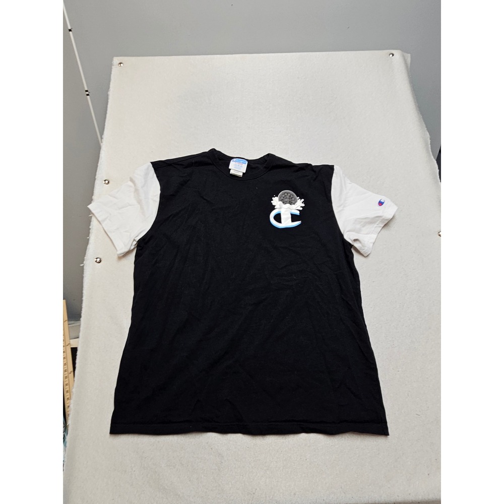 Champion Mens Oreo Milk Splash Graphic T-Shirt XL Black White Colorblock Tee